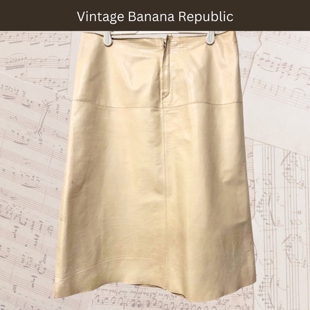 Vintage Banana Republic Cream Leather A-line Leather Skirt